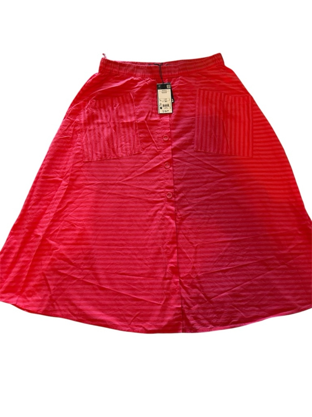 Piombo Bright Red and Pink Striped Midi Button-Front Skirt